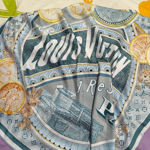 Louis Vuitton Accessories - Louis Vuitton Vintage Monogram Blue Silk Scarf
